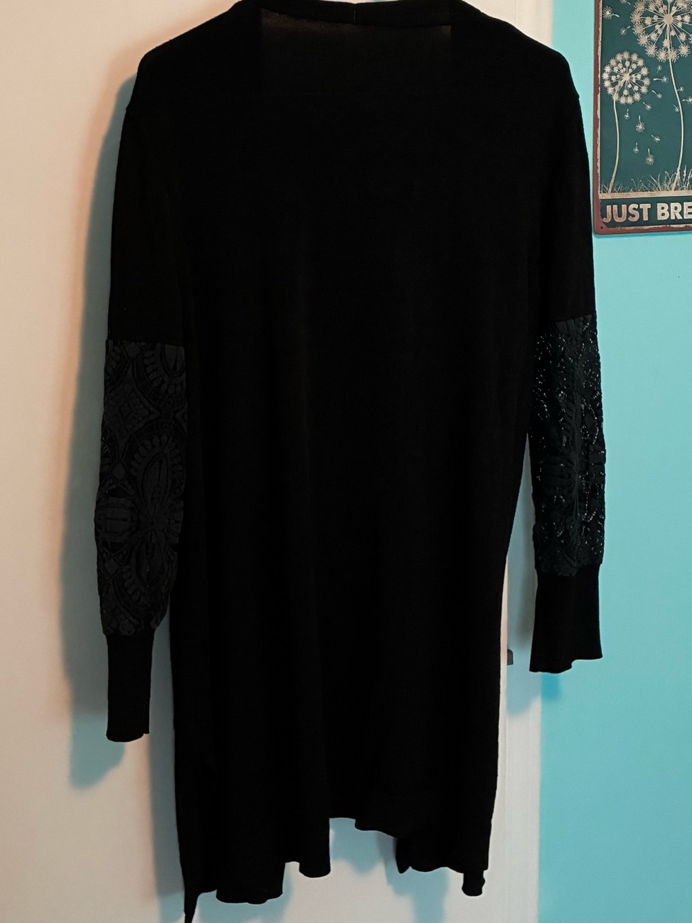 Black Women's Long Sleeve Sweater with Lace Sleeves